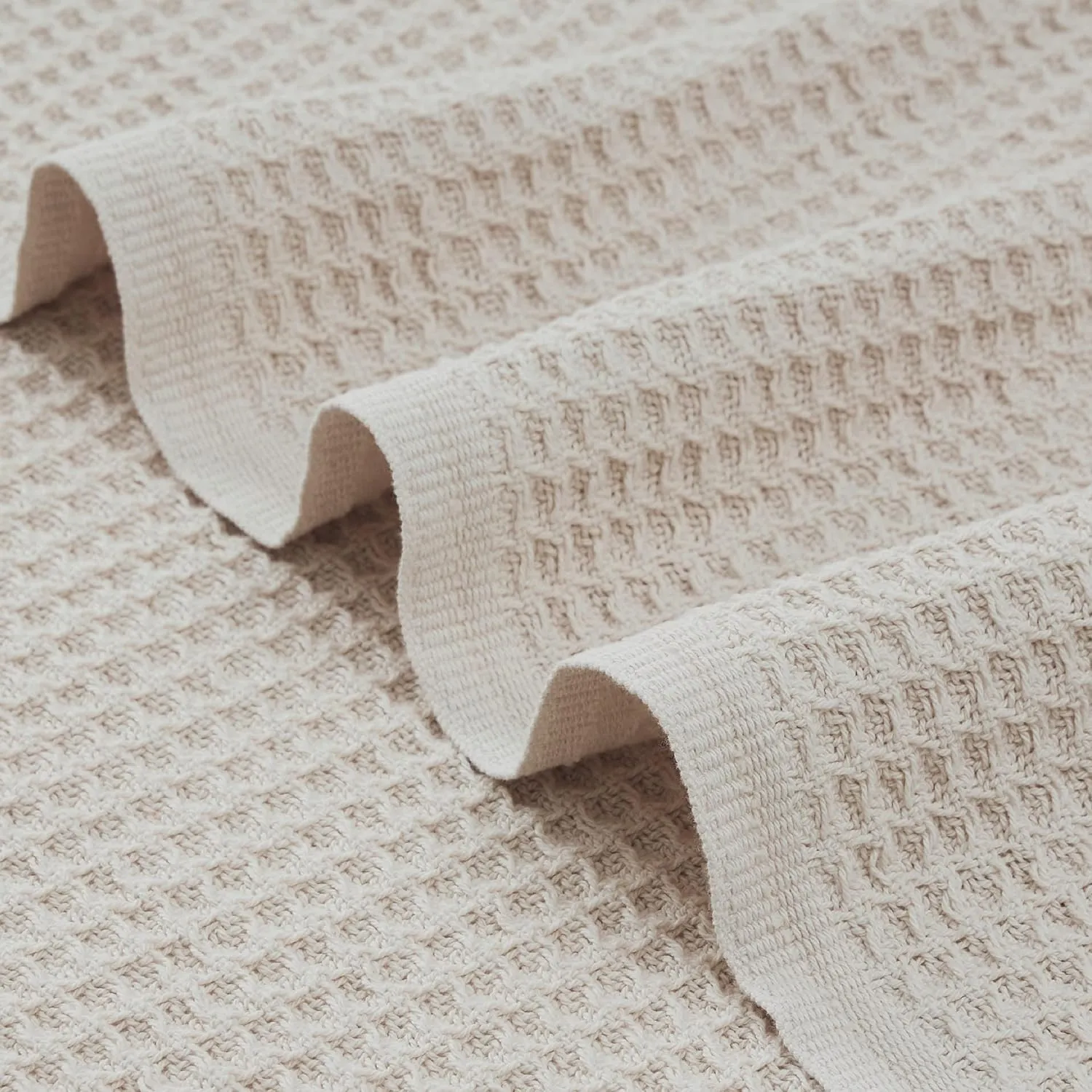 100% Cotton Throw Blankets For Couch - Waffle Weave Blankets For All Seasons, Cozy And Soft Woven Blankets, Lightweight Fall Throw Blankets, Light Beige/Linen, 50X70 Inches