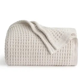 100% Cotton Throw Blankets For Couch - Waffle Weave Blankets For All Seasons, Cozy And Soft Woven Blankets, Lightweight Fall Throw Blankets, Light Beige/Linen, 50X70 Inches