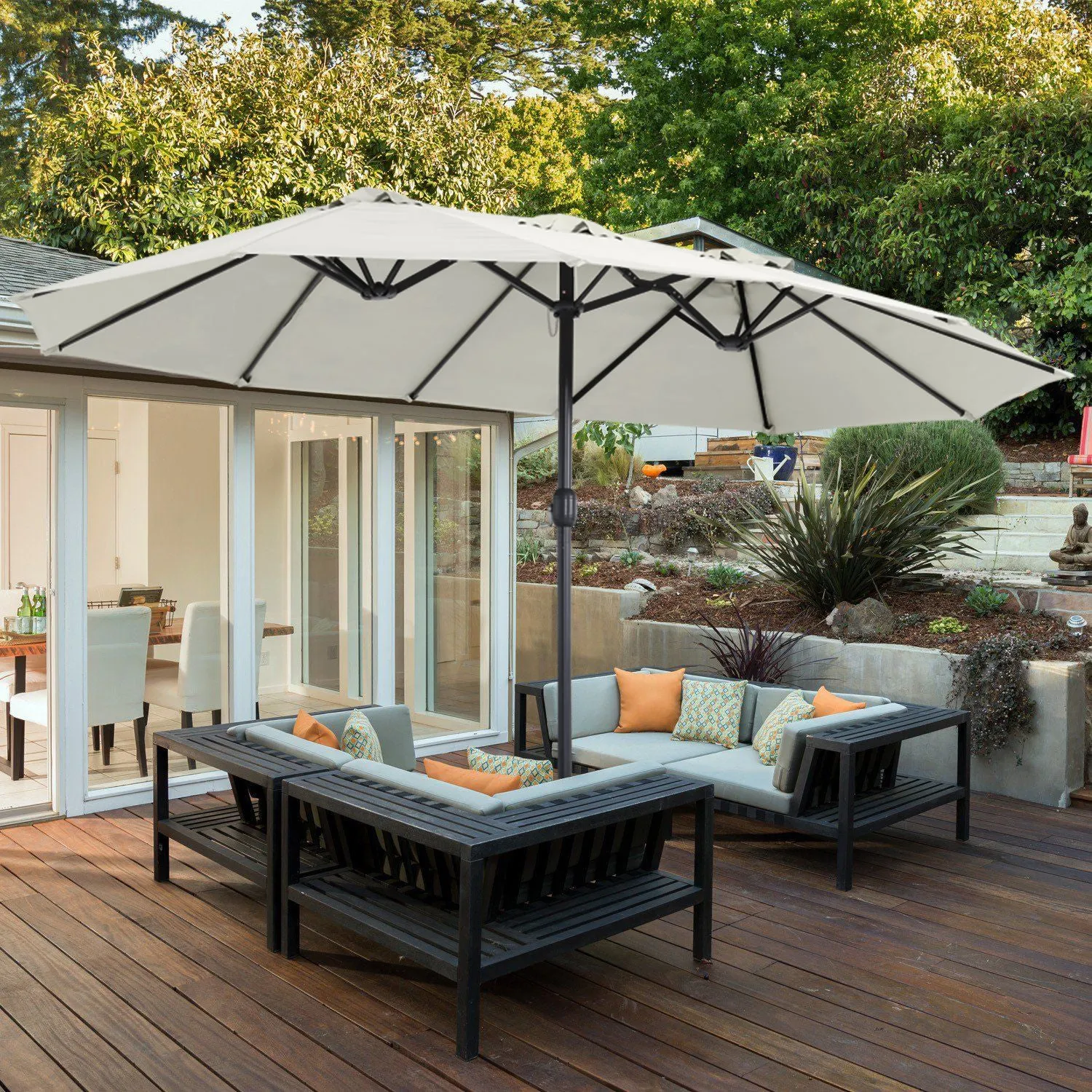 15FT Patio Outdoor Umbrella Double Sided Large Umbrella