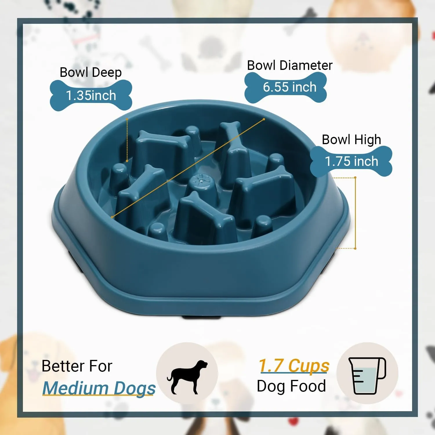 2 Pack Slow Feeder Dog Bowls, Anti-Choking Puzzle Dog Food Bowls for Slower Eating, Personalized Dog Bowls for Medium Dogs and Cats, Prevents Overeating, Puppy Training (Blue Yellow)
