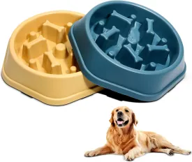 2 Pack Slow Feeder Dog Bowls, Anti-Choking Puzzle Dog Food Bowls for Slower Eating, Personalized Dog Bowls for Medium Dogs and Cats, Prevents Overeating, Puppy Training (Blue Yellow)