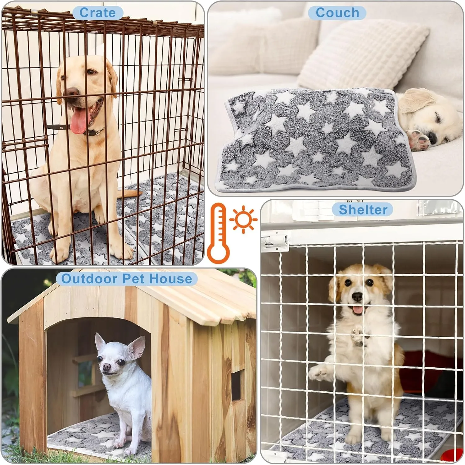 2 Pcs Self Heating Cat Pad Reflects Body Heat Dog Crate Self Warming Pet Pad Gray Nursing Cat Blankets Bed Mat for Newborn Kittens Puppies Eldly Cat Dog Washable(Large Star,41 x 29)