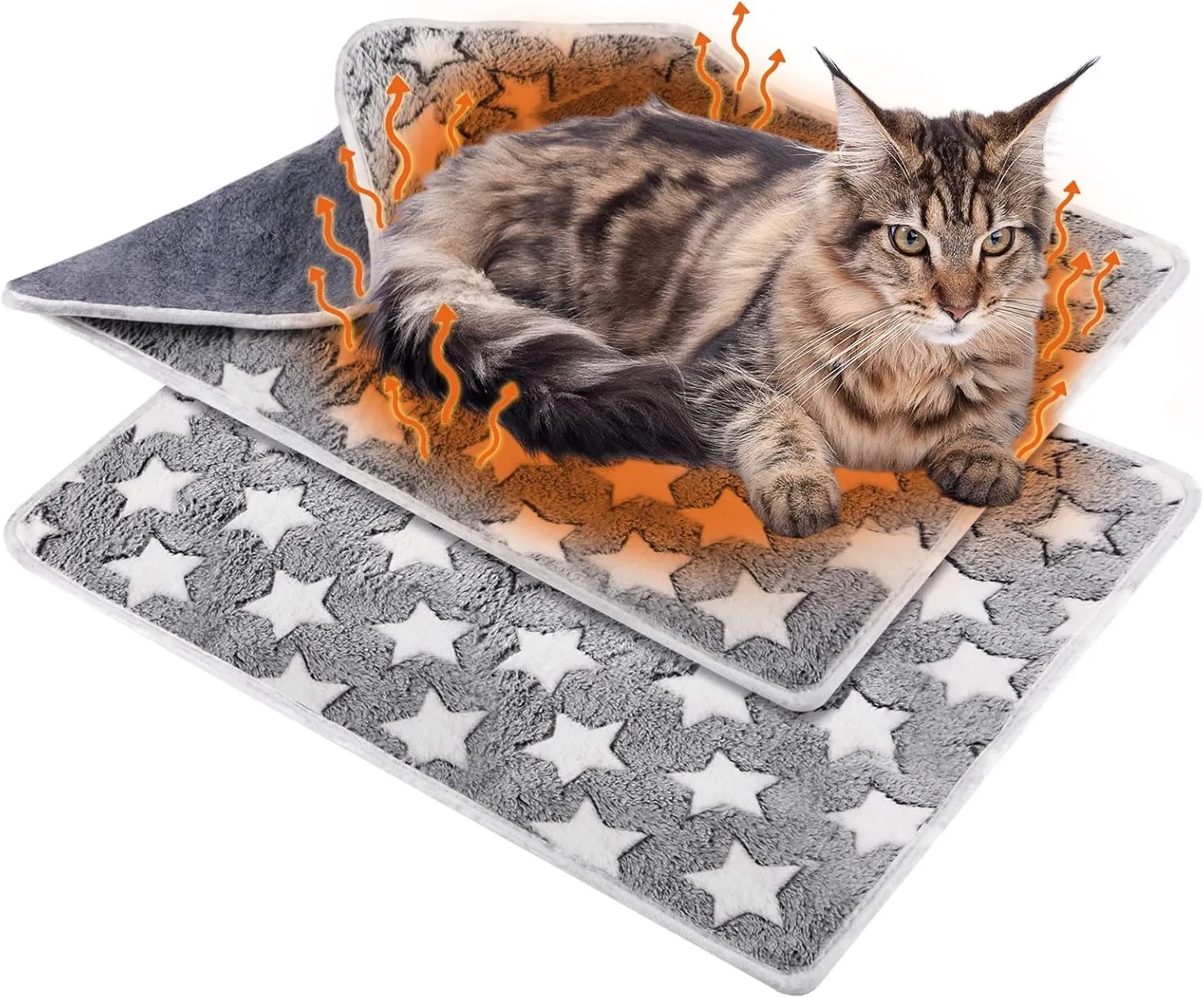 2 Pcs Self Heating Cat Pad Reflects Body Heat Dog Crate Self Warming Pet Pad Gray Nursing Cat Blankets Bed Mat for Newborn Kittens Puppies Eldly Cat Dog Washable(Large Star,41 x 29)