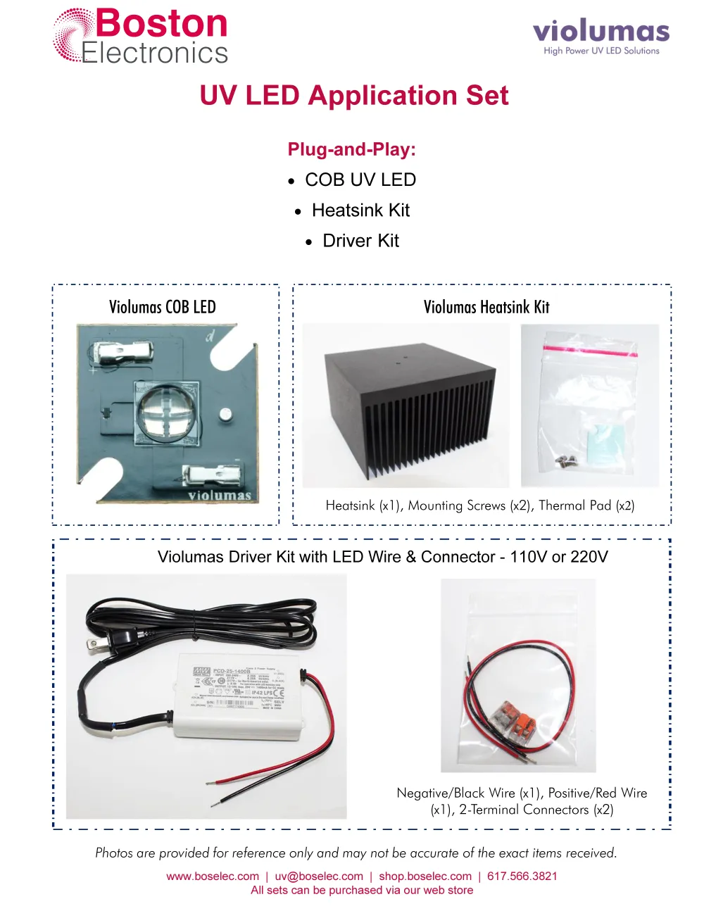 295nm UV LED Application Set- Medium Power LED, Heat Sink, and Driver