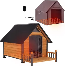 Aivituvin Heated Dog House Outdoor 50.9" Large Dog Kennel with Metal Frame Insulated Indoor Dog Cage for Small Medium Large Dogs with Heater and Insulated Liner