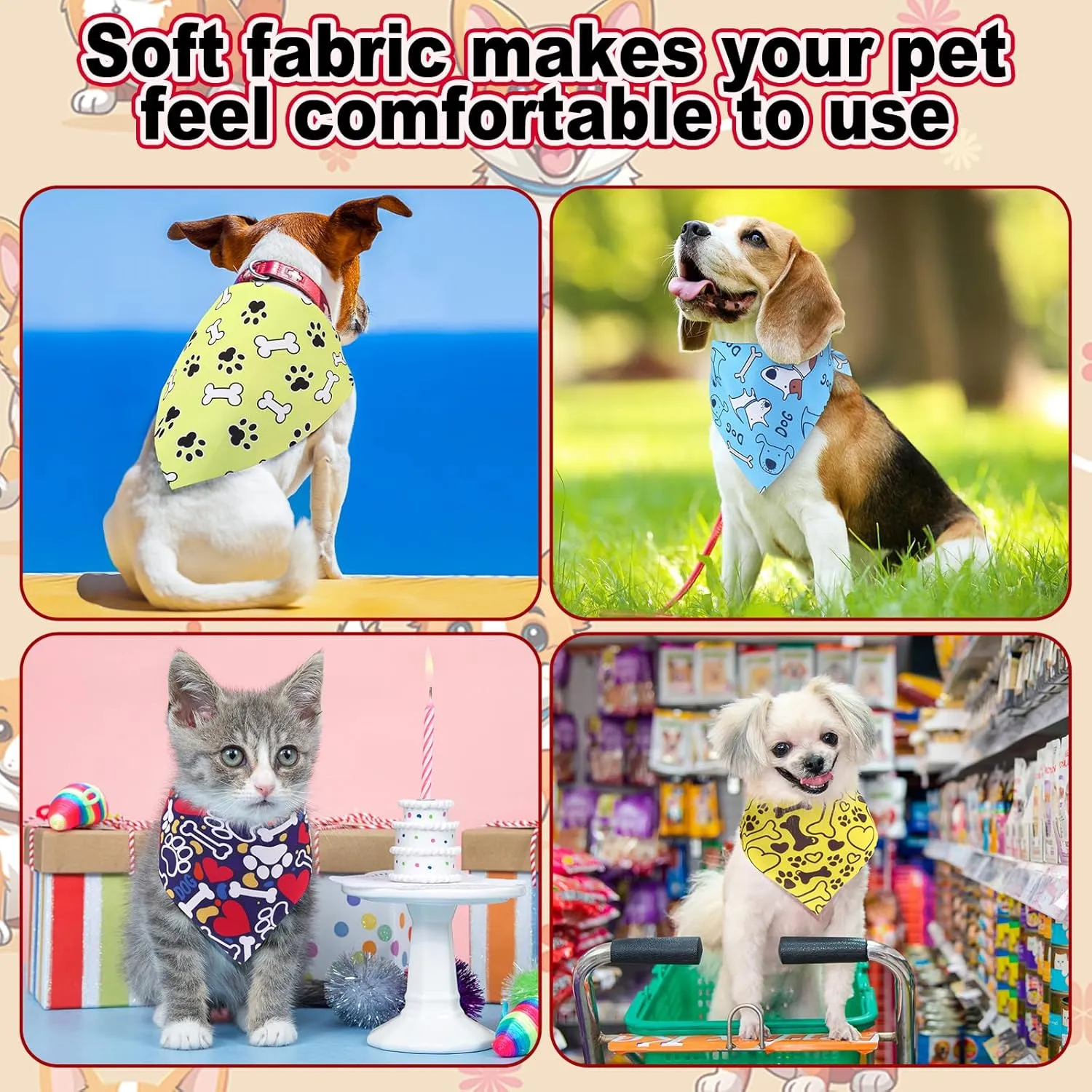 Aliceset 180 Pcs Dog Bandana Bulk Paw Print Bandanas for Dog Cute Scarf Bibs Soft Pet Triangle Scarf Adjustable Holiday Costume Neckerchief for Boy and Girl, Small and Medium Pet