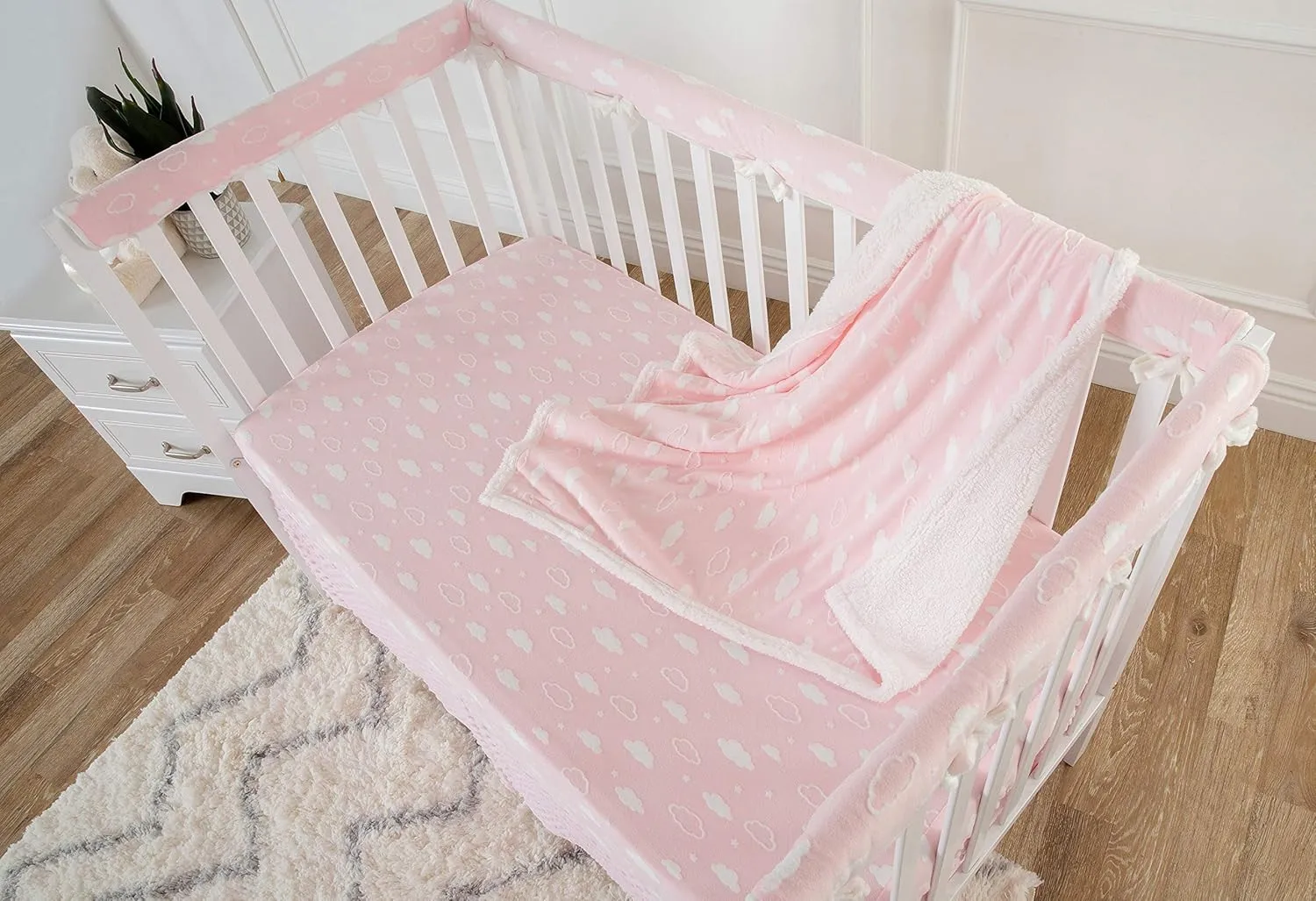 American Baby Company Heavenly Soft Chenille Sherpa Blanket Set, 3D Pink Cloud, for Girls