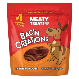Bak'n Creations Bacon & Cheese Dog Treats | 6 oz, 25 oz | Meaty Treats