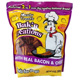 Bak'n Creations Bacon & Cheese Dog Treats | 6 oz, 25 oz | Meaty Treats