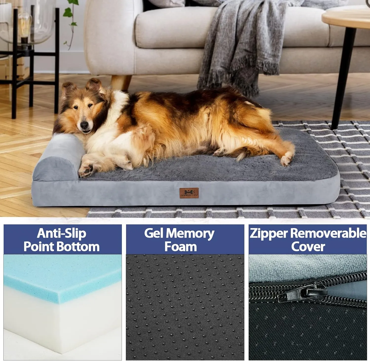 Bark Alley Jumbo Memory Foam Orthopedic Bed - Waterproof Washable Cover, Perfect for Medium, Large, and Extra Large Dogs, Sofa and Couch