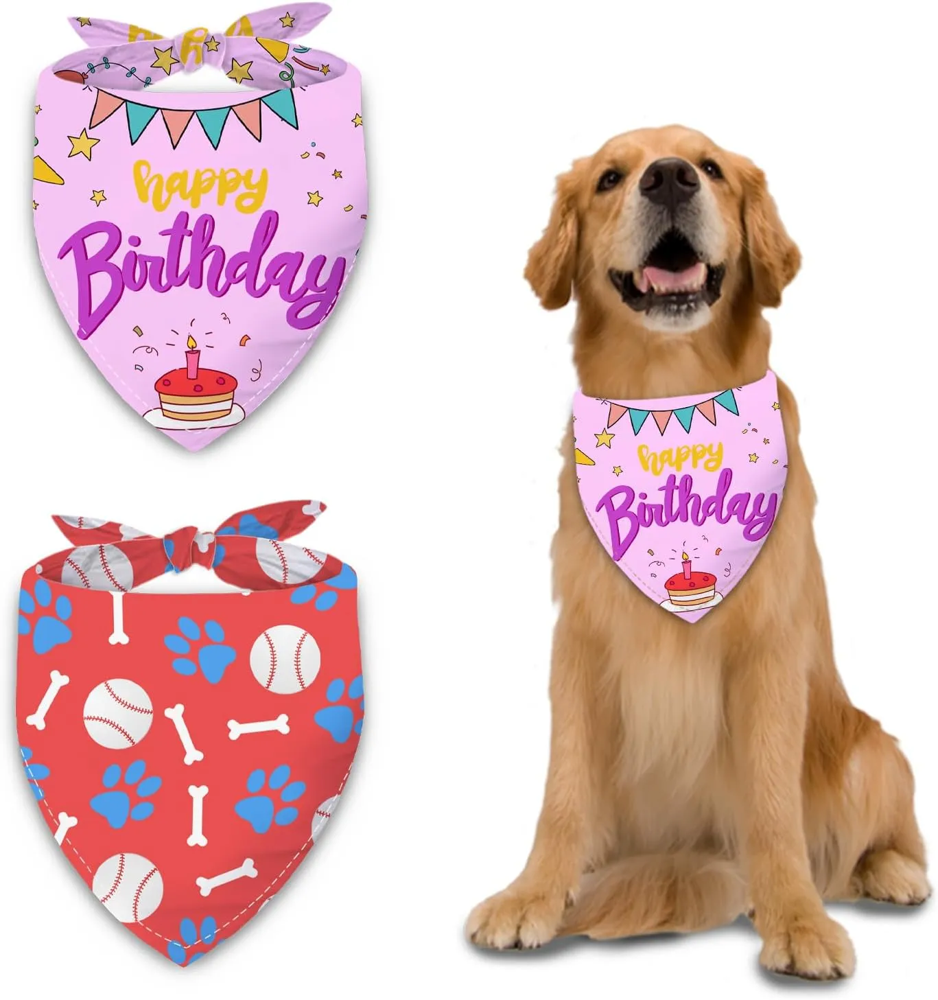 Birthday Dog Bandanas 2 Packs,Purple Pet Scarf for Boys and Girls,Baseball Game Bandana for Small or Large or Extra Large Dogs (X-Large),Premium Durable Fabric