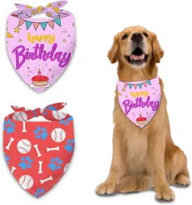 Birthday Dog Bandanas 2 Packs,Purple Pet Scarf for Boys and Girls,Baseball Game Bandana for Small or Large or Extra Large Dogs (X-Large),Premium Durable Fabric