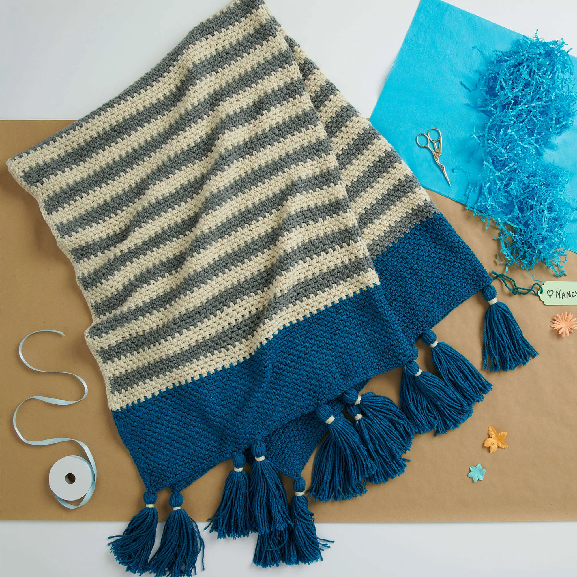 Caron Crochet Stripe Border Throw