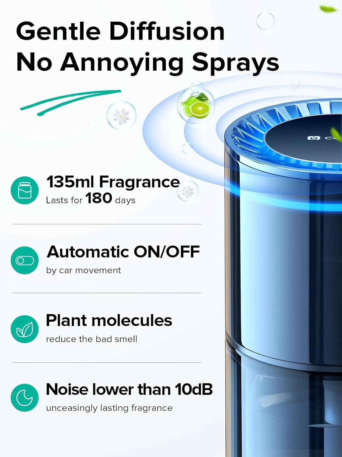 Ceeniu New Smart Car Air Freshener, 135ml Last 6 Months, Auto Start/Stop, Car Freshener Long Lasting, Multi-Mode Adjustable, Ambiance Light, Natural French Fragrance, CF3 Air Diffuser, Cologne Scent