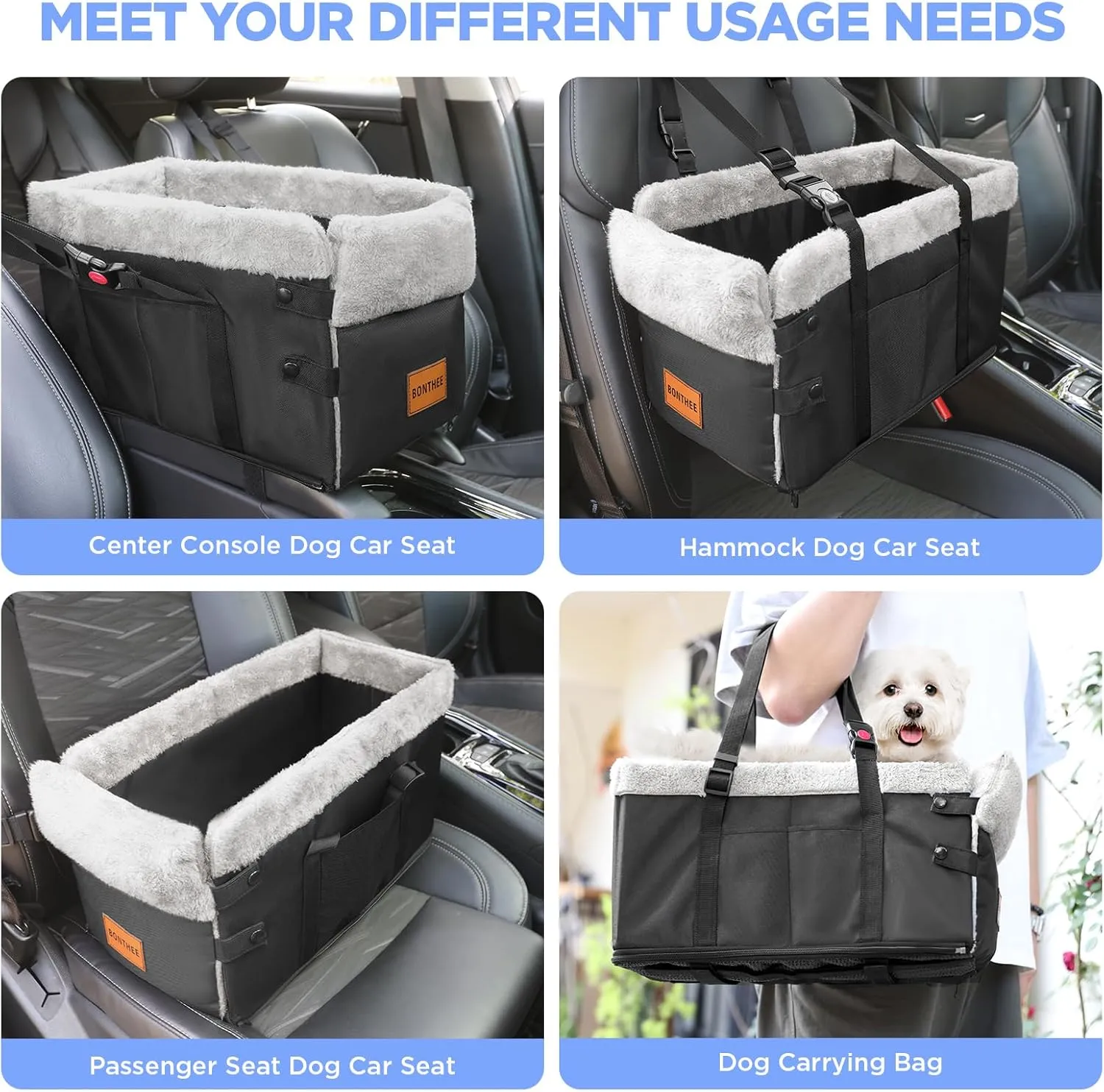 Center Console Dog Car Seat for Small Dogs,Washable Foldable Console Booster Seat for Puppy Car Seat with Safe Protection Hooks Adjustable Straps and Storage Pocket Pet Up to18lbs