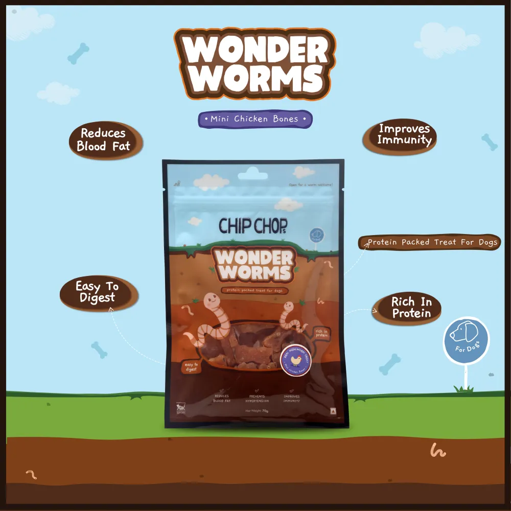 Chip Chops Wonder Worms Mini Chicken Bones with Mealworms Dog Treats (Limited Shelf Life)