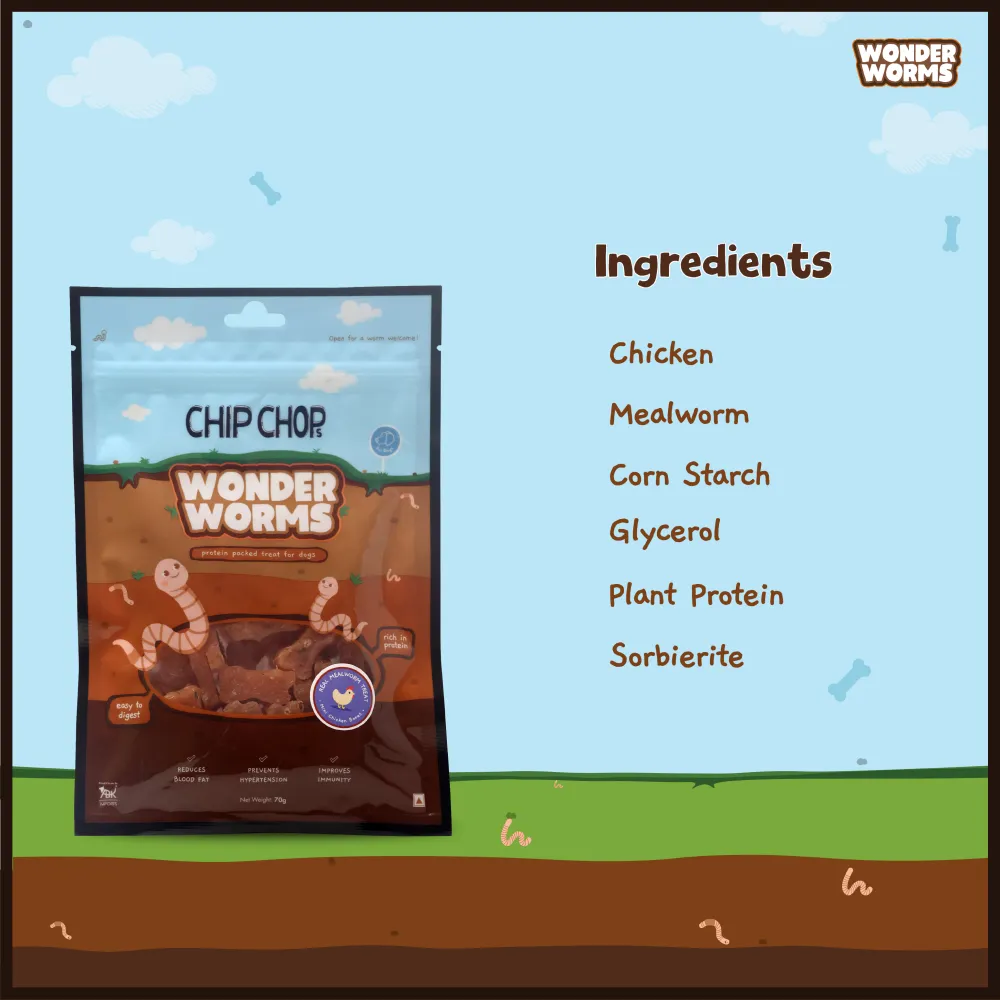 Chip Chops Wonder Worms Mini Chicken Bones with Mealworms Dog Treats (Limited Shelf Life)