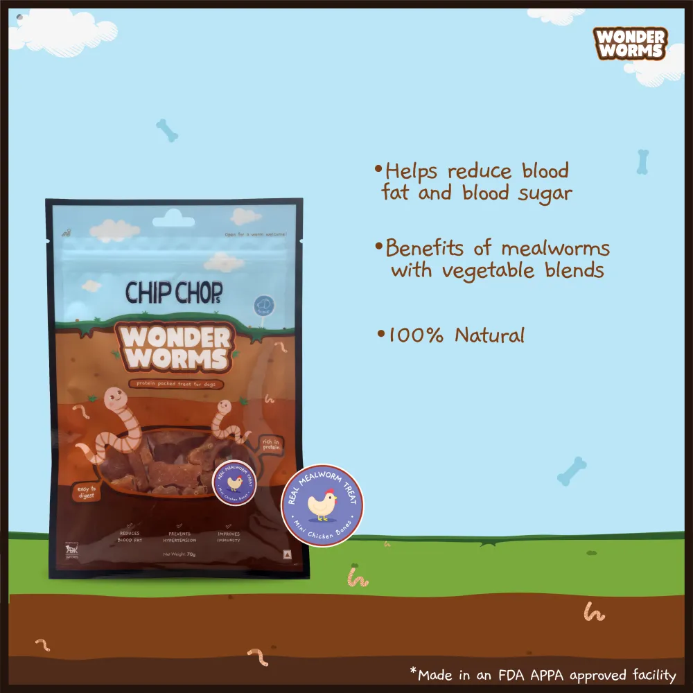 Chip Chops Wonder Worms Mini Chicken Bones with Mealworms Dog Treats (Limited Shelf Life)