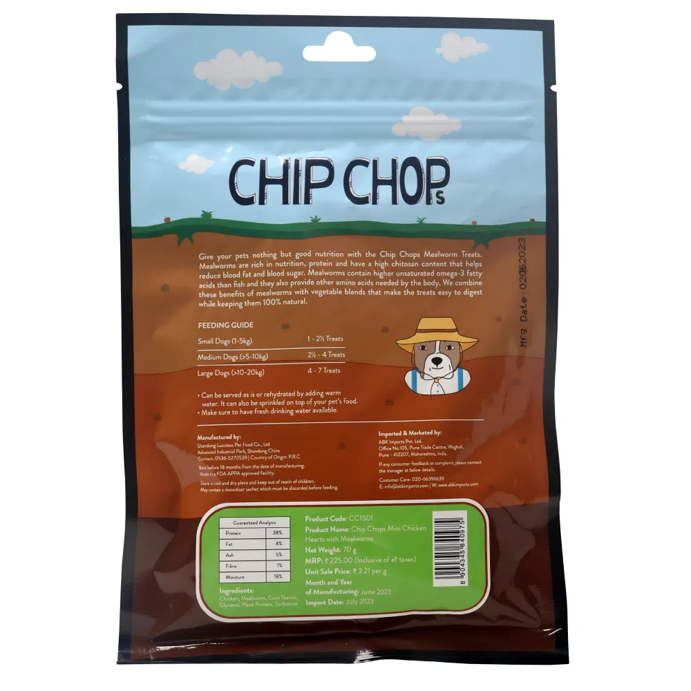 Chip Chops Wonder Worms Mini Chicken Hearts with Mealworms Dog Treats (Buy 1 Get 1) (Limited Shelf Life)
