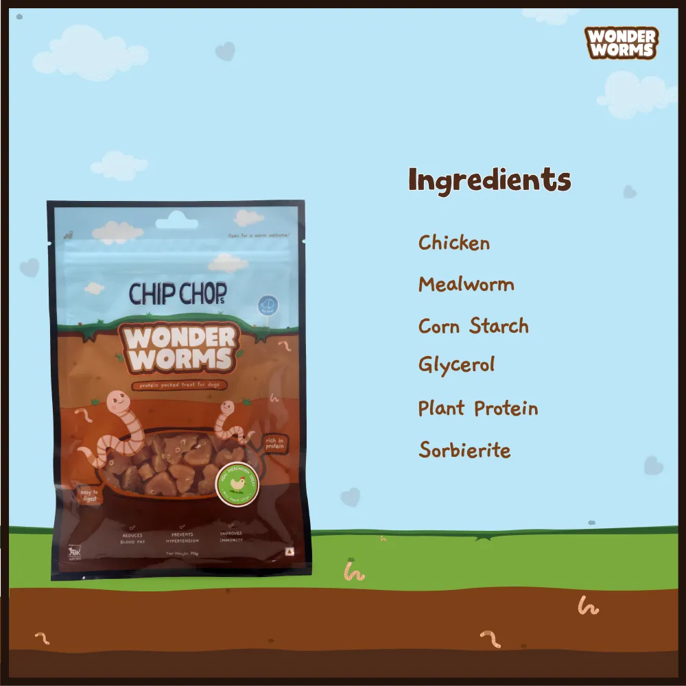 Chip Chops Wonder Worms Mini Chicken Hearts with Mealworms Dog Treats (Buy 1 Get 1) (Limited Shelf Life)