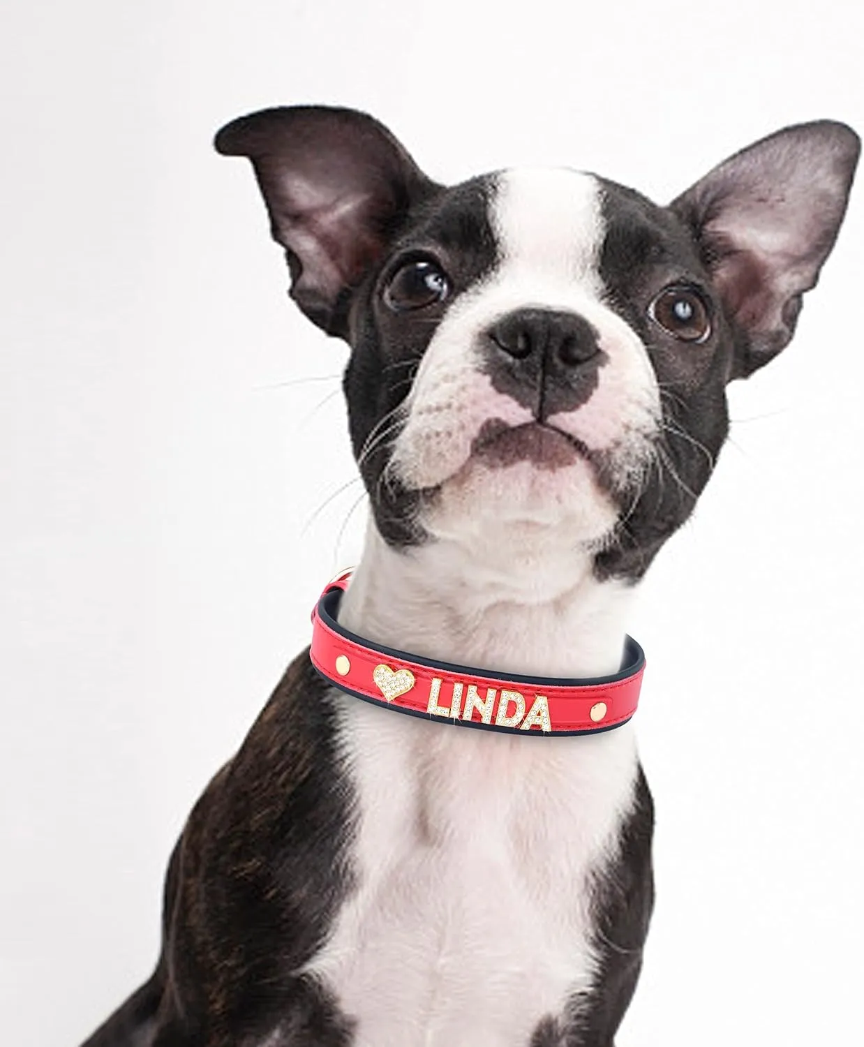 Didog Smooth PU Leather Custom Dog Collars with Rhinestone Personalized Name Letters, Fit Small Medium Dogs (L: 1.0"*14-18", Red-1)