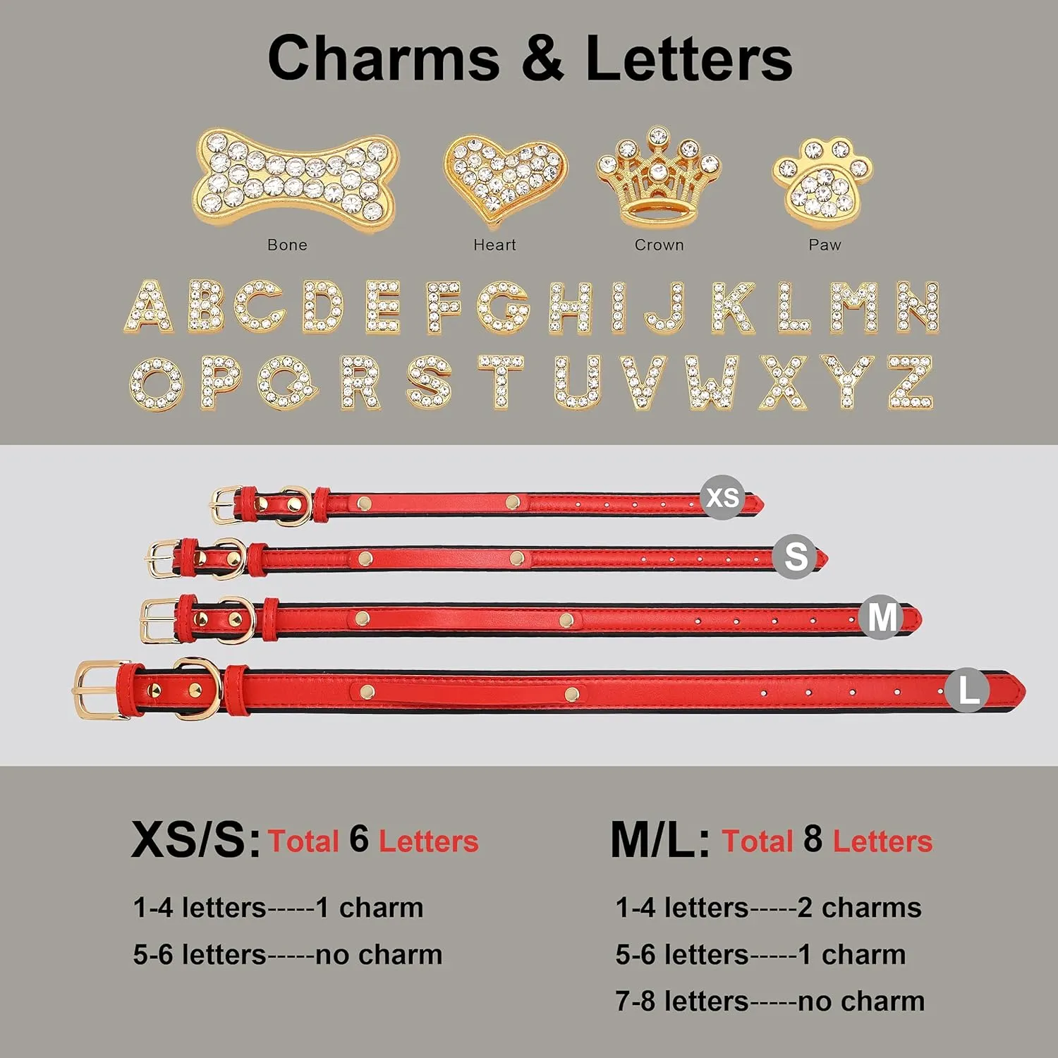 Didog Smooth PU Leather Custom Dog Collars with Rhinestone Personalized Name Letters, Fit Small Medium Dogs (L: 1.0"*14-18", Red-1)