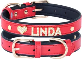 Didog Smooth PU Leather Custom Dog Collars with Rhinestone Personalized Name Letters, Fit Small Medium Dogs (L: 1.0"*14-18", Red-1)