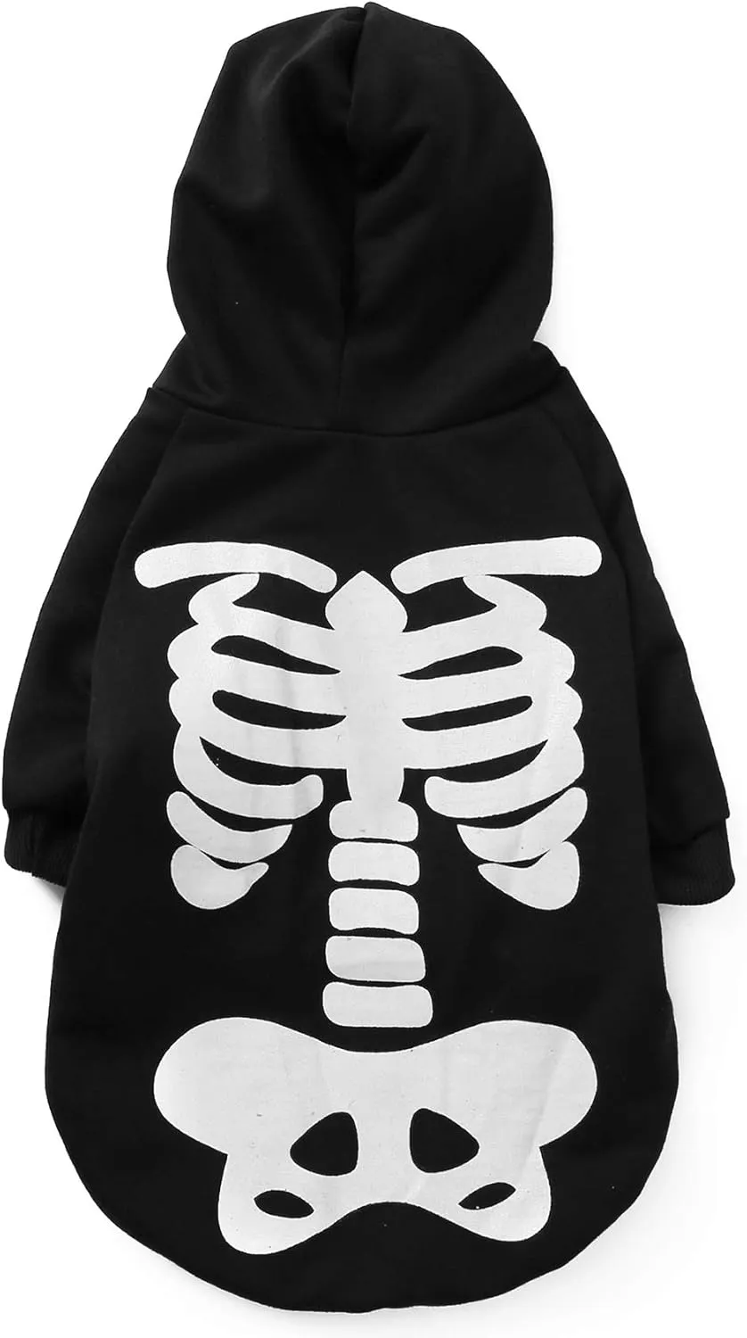 Dog Cat Halloween Skeleton Hoodies Glowing Skull Cute Shirt Puppy Kitteen Costumes Bones Clothes (XL)