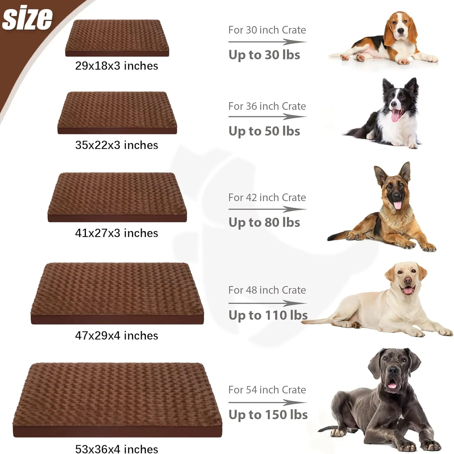Dog Crate Bed Waterproof for Large Dogs - Rose Velvet Soft Fluffy Washable With Removable Cover & Anti-Slip Bottom, 35 x 22 Inch, Brown