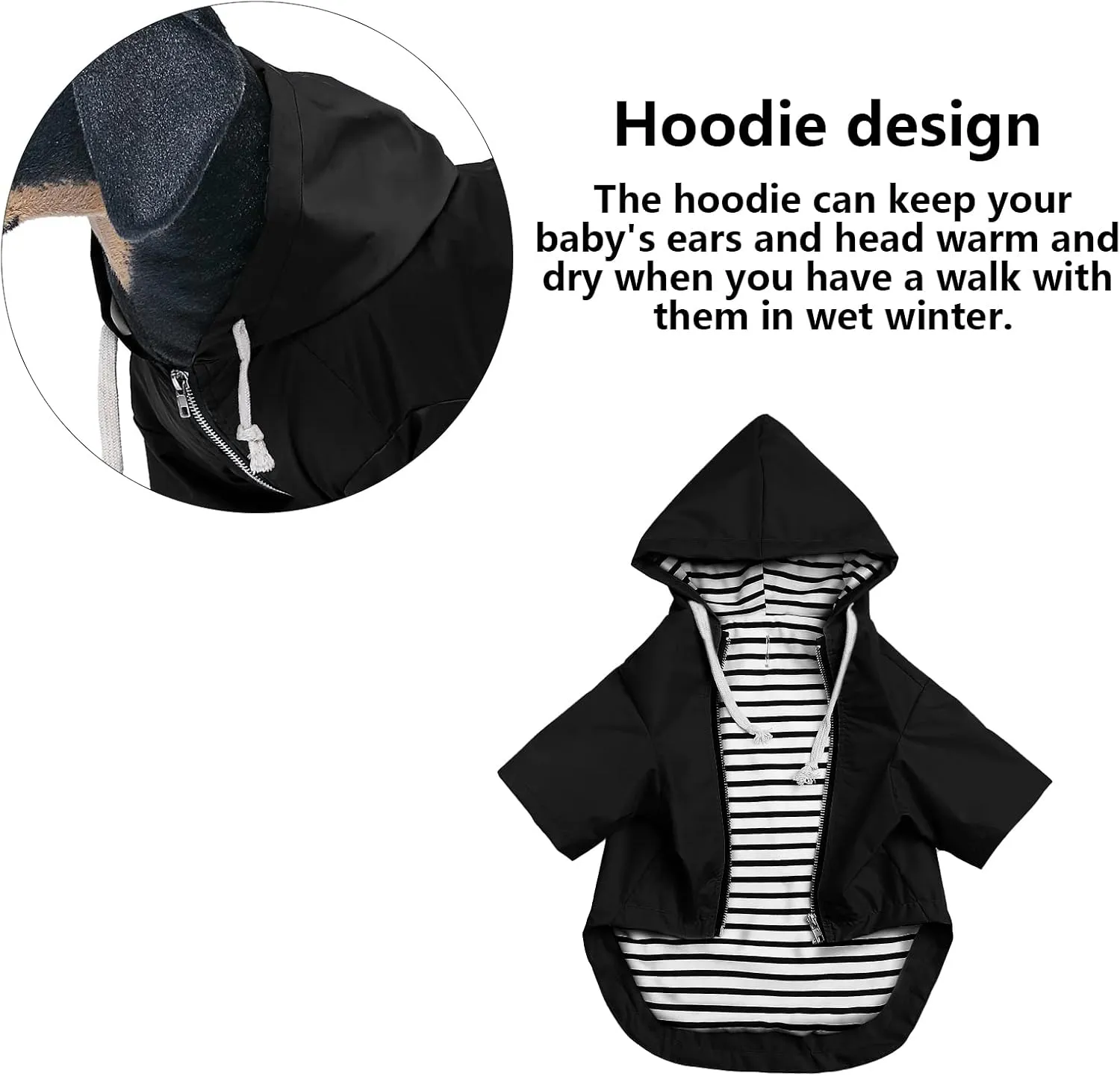 Dog Raincoat rain Jacket Raincoat Dogs Waterproof Small Medium Breeds Zip Closure Storage Pocket Harness Hole Black M