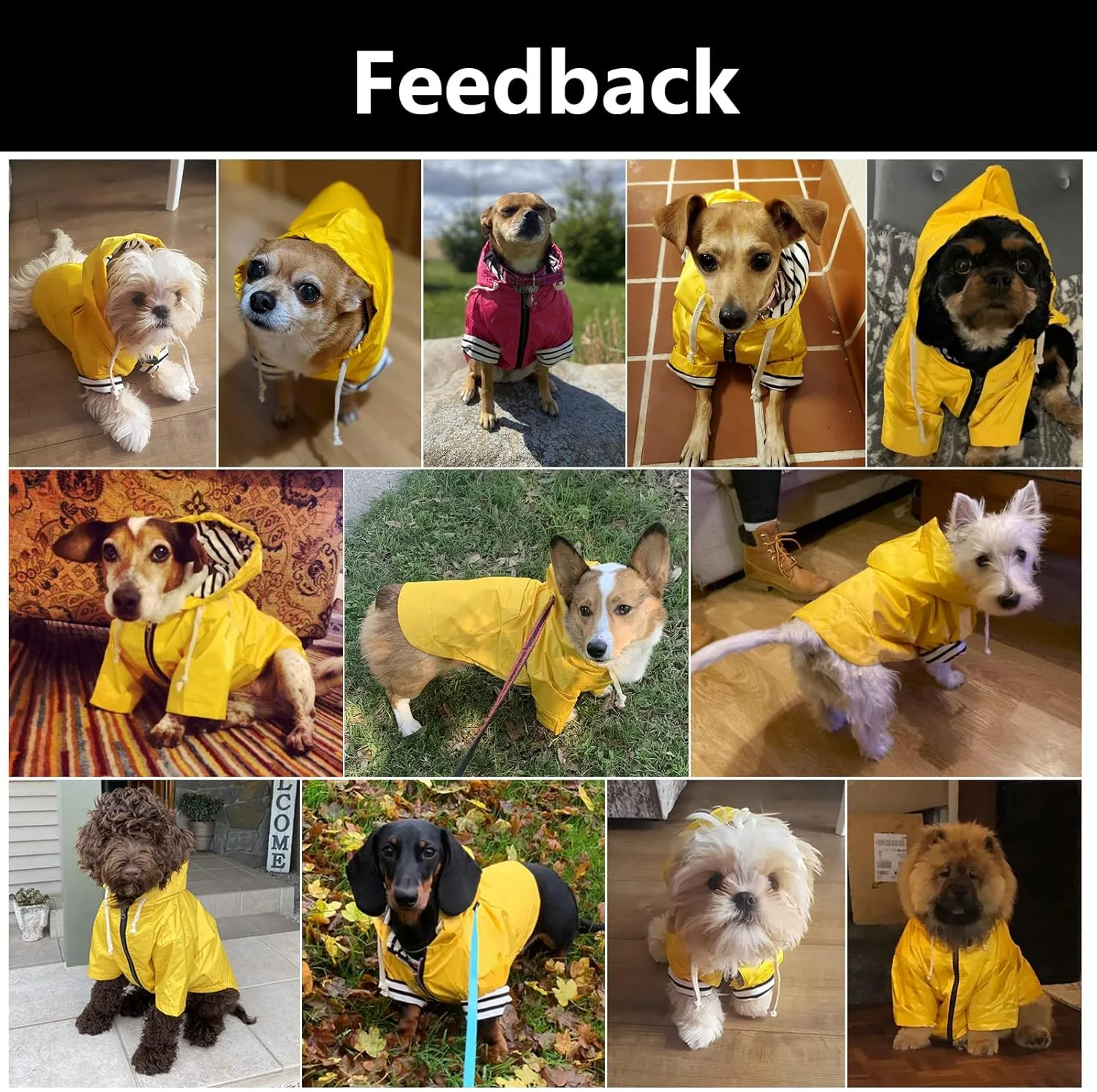 Dog Raincoat rain Jacket Raincoat Dogs Waterproof Small Medium Breeds Zip Closure Storage Pocket Harness Hole Yellow Medium
