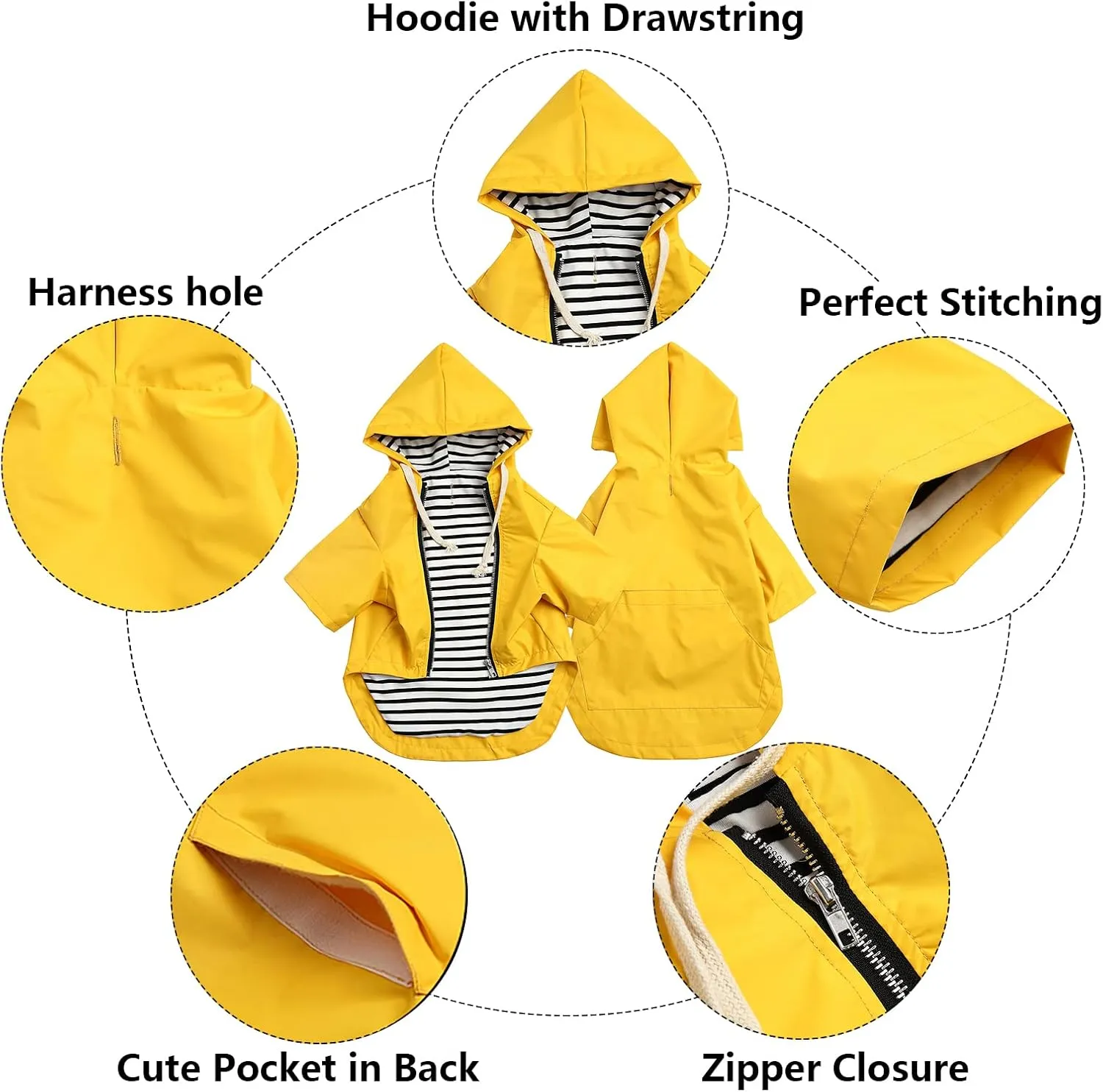 Dog Raincoat rain Jacket Raincoat Dogs Waterproof Small Medium Breeds Zip Closure Storage Pocket Harness Hole Yellow Medium
