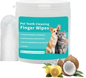 Dog Teeth Cleaning Wipes - Dog Dental Wipes, Dog Toothbrush Finger - Pet Dental Finger Wipes for Dogs - Effective Oral Hygiene for Fresh Breath and Healthy Gums-50 Counts