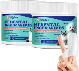 Dog Teeth Cleaning Wipes, Pet Finger Dental Wipes for Dogs & Cats, Dual-Sided, 6-in-1 Herbal Formula, Remove Plaque & Tartar, Freshen Breath, No-Rinse Toothbrush Wipes  50 PCS x 2, Unflavored