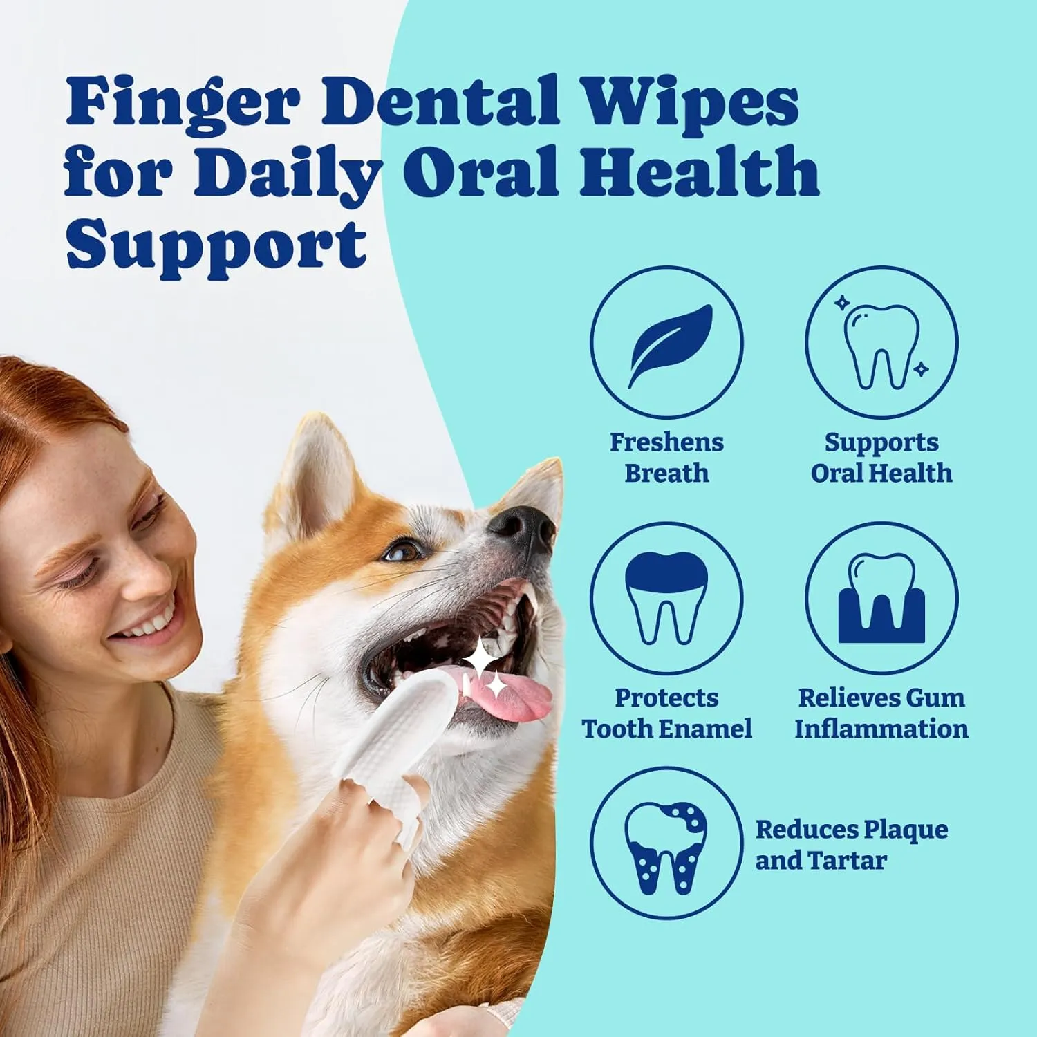 Dog Teeth Cleaning Wipes, Pet Finger Dental Wipes for Dogs & Cats, Dual-Sided, 6-in-1 Herbal Formula, Remove Plaque & Tartar, Freshen Breath, No-Rinse Toothbrush Wipes  50 PCS x 2, Unflavored