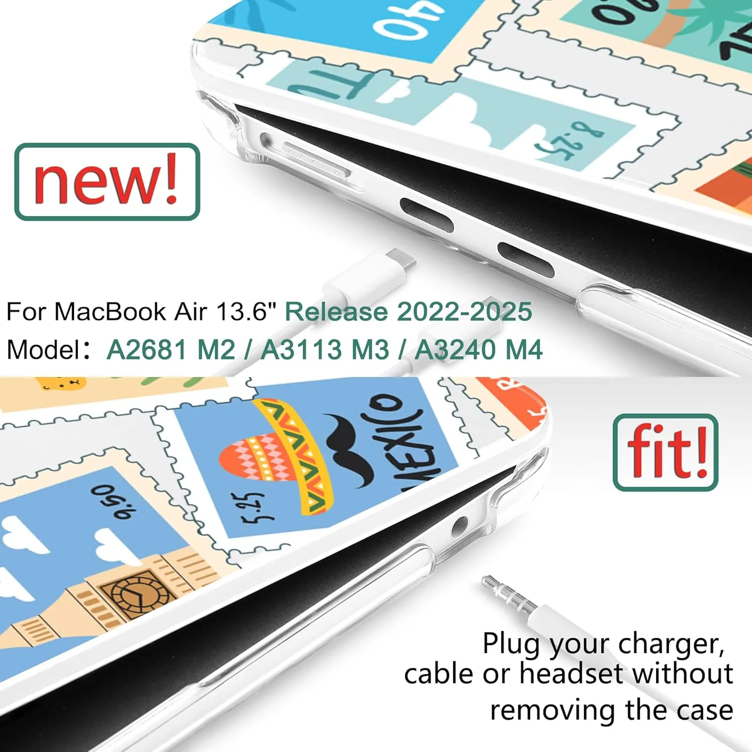 DONGKE for M4 MacBook Air 13.6 Inch Case 2025 2024 2023 2022 Model A3240 A3113 A2681 M3 M2 Chip, Plastic Hard Shell Case Cover with Touch ID for MacBook Air 13 Inch M4 - Post Stamps