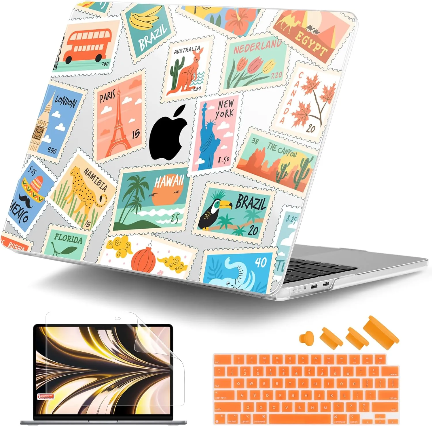 DONGKE for M4 MacBook Air 13.6 Inch Case 2025 2024 2023 2022 Model A3240 A3113 A2681 M3 M2 Chip, Plastic Hard Shell Case Cover with Touch ID for MacBook Air 13 Inch M4 - Post Stamps
