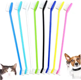 Dual Headed Dental Hygiene Brushes, 8Pcs Dog Toothbrush, 8 Color Dual Head Dog Tooth Brush, 9 Inch PP Cat Toothbrush with Nylon Hair, Washable Reusable Replacement Puppy