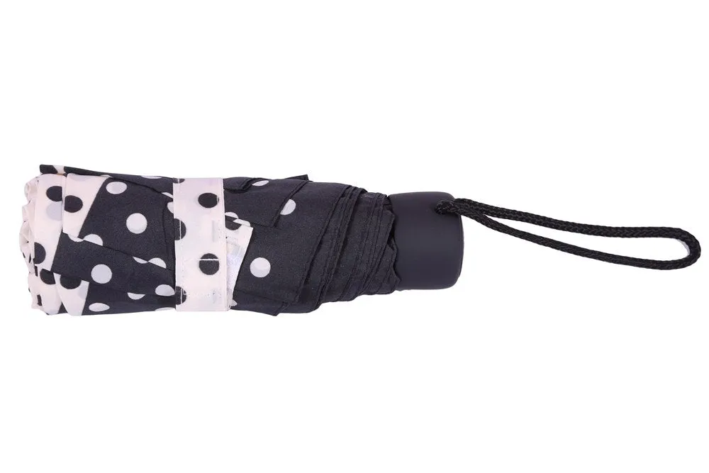 FabSeasons 5 fold Black Polka Dots Digital Printed Small Compact Manual Umbrella