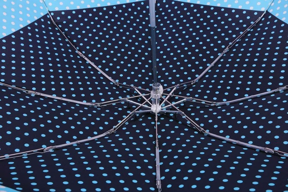 FabSeasons 5 fold Blue Polka Dots Digital Printed Small Compact Manual Umbrella