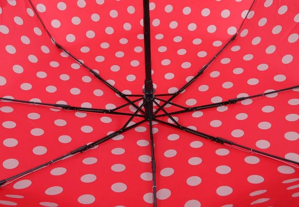 FabSeasons Big Grey Polka Dots Printed Automatic 3 Fold Red Umbrella with frills