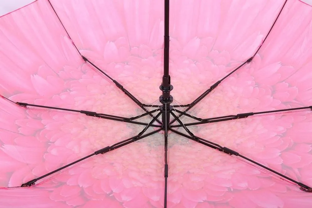 FabSeasons Pink Floral Digital Printed Semi Automatic 3 fold Umbrella