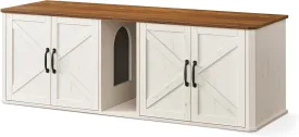 Feandrea Double Cat Litter Box Enclosure, Modern Litter Box Furniture Hidden for 2 Cats, Front Entry, Cat House, Side End Table, TV Stand, 59 x 19 x 19.5 Inches, Honey Brown, Rustic White UPCL010K01