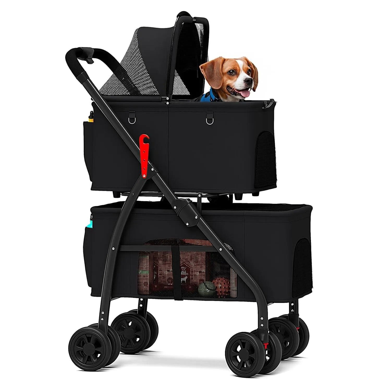 Folding Dog/Cat Stroller w/Removable Travel Carrier for Small/Medium Pet