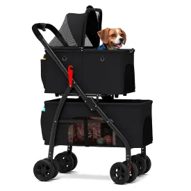 Folding Dog/Cat Stroller w/Removable Travel Carrier for Small/Medium Pet