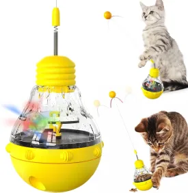 FOXLVDA Interactive Cat Toy for Indoor Cats, Cat Treat Puzzle Feeder Toy-Cat Treat Dispenser, Engaging Tumbler Design with Teaser Wand, Durable, Non-Toxic and Safe, Enrichment for Indoor Cats (Yellow)