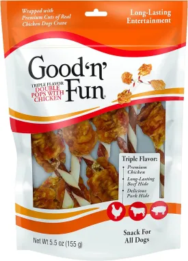 Good 'n' Fun Triple Flavor Double Pops with Chicken, Gourmet Dog Snacks, 5.5 Ounces
