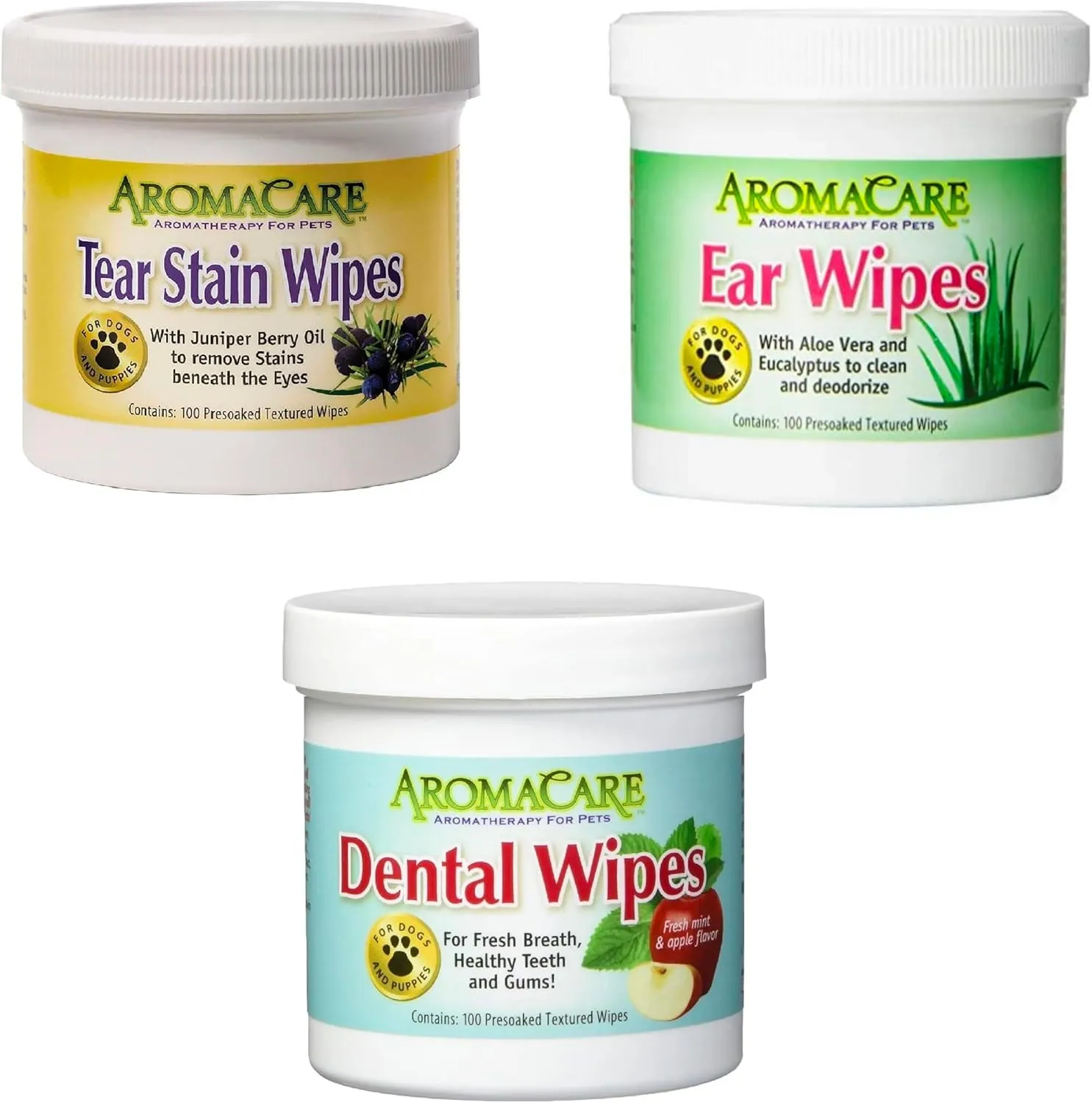 Grooming Wipes Dog and Puppy Eye Ear or Dental Gentle Textured Cleansing Pad 100 Pack Canisters (Ear Wipe Pads)