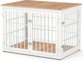 Heavy Duty Dog Crate Furniture for Large and Medium Dogs, Decorative Pet House End Table, Wooden Cage Kennel Indoor, White and Natural