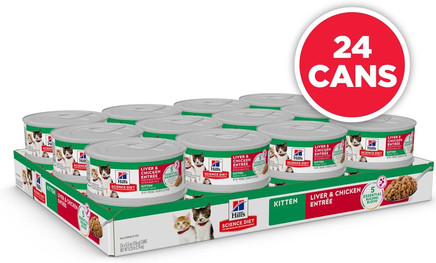 Hill's Science Diet Kitten, Kitten Premium Nutrition, Wet Cat Food, Liver & Chicken Minced, 5.5 oz Can, Case of 24